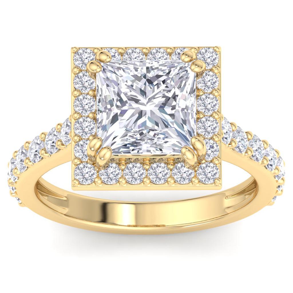 SSELECTS 4 Carat Princess Cut Lab Grown Diamond Halo Engagement Ring In 14K Yellow Gold G-H, Vs2