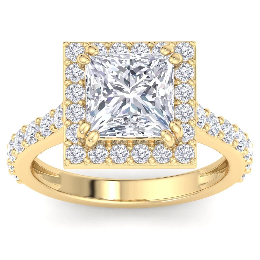 SSELECTS 4 Carat Princess Cut Lab Grown Diamond Halo Engagement Ring In 14K Yellow Gold G-H, Vs2 1