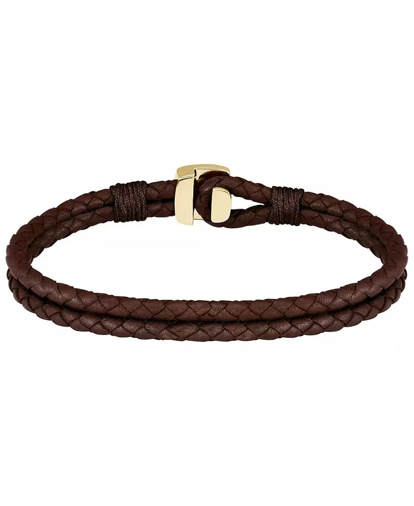 Hugo Boss Men's Seal Ionic Plated Thin Gold Steel Brown Leather Bracelet 2