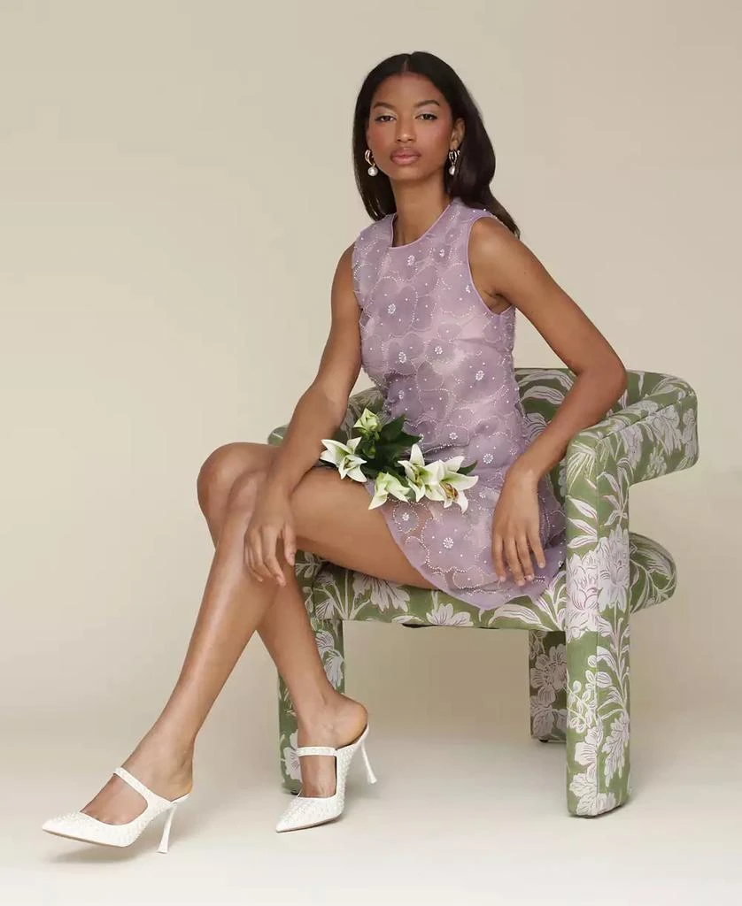 Avec Les Filles Women's Drop-Waist Beaded Floral Flounce Mini Dress 3