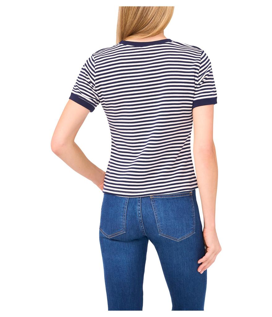 CeCe Striped Baby Tee With Crest Button Detail