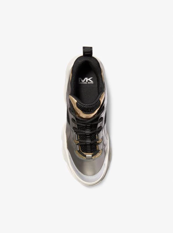 Michael Kors Atlas Color-Block Metallic Leather and Stretch Knit Trainer 4