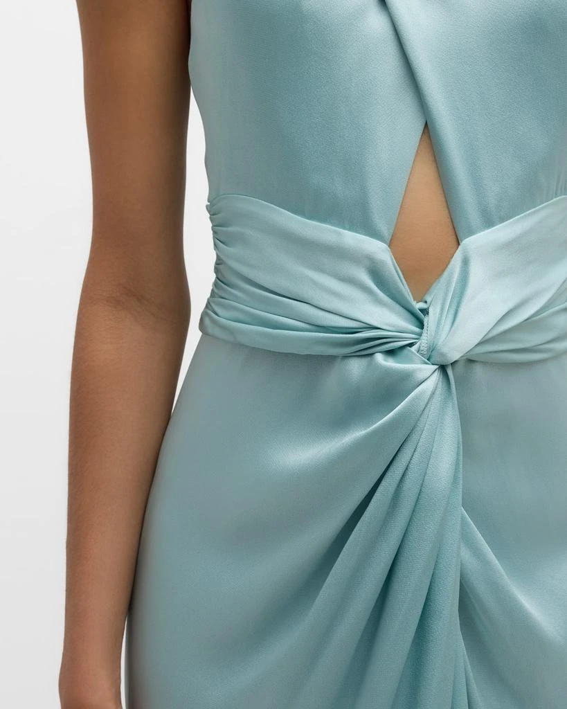 LAPOINTE Plunging Halter Draped Open-Back Satin Maxi Dress 5