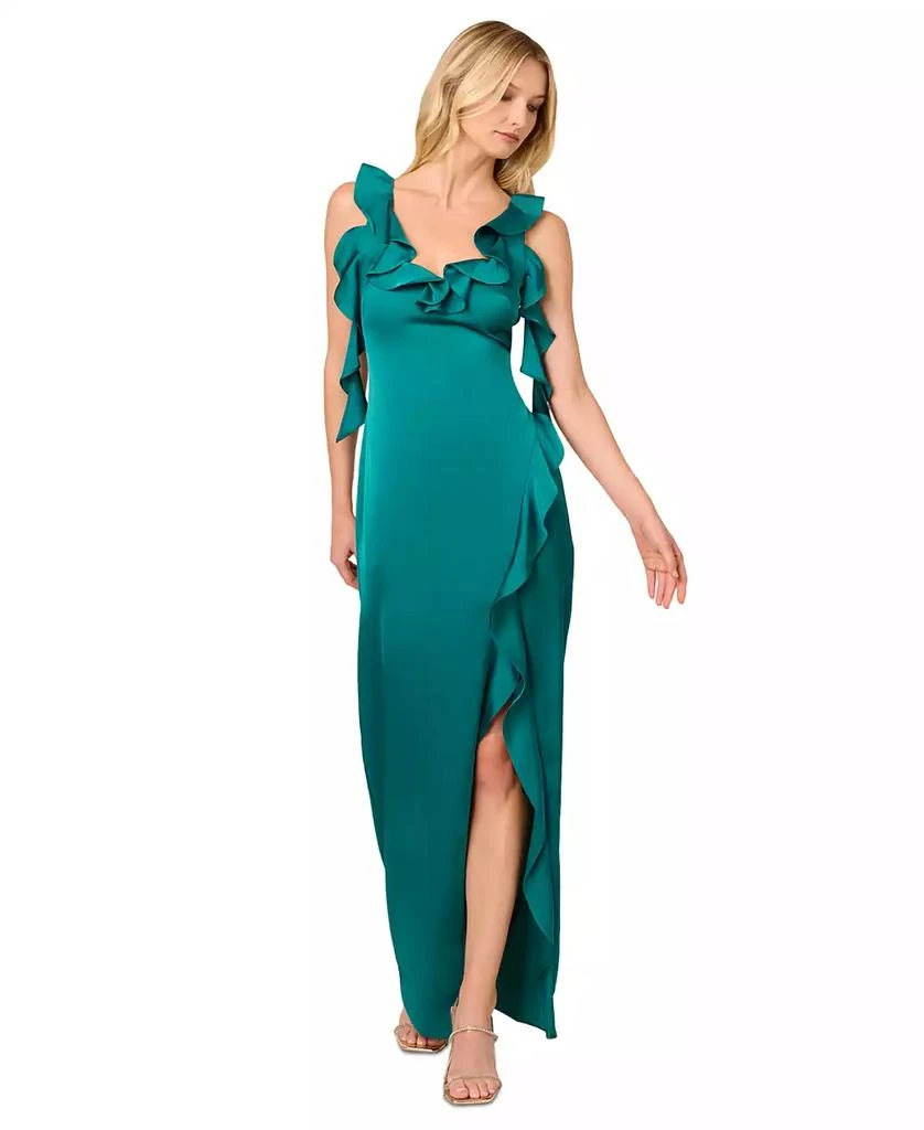 Adrianna by Adrianna Papell Women's Ruffled V-Neck Sleeveless Satin Gown 3