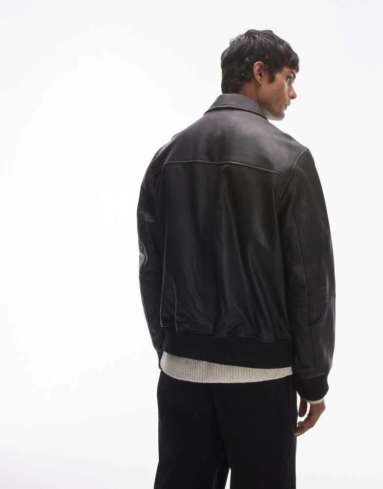 Selected Homme Selected Homme collar boxy leather jacket in black 4