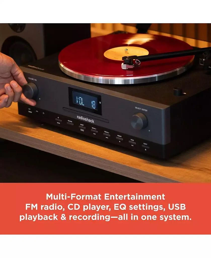 RadioShack Turntable With Professional Style 4001798: 3-Speed Vinyl Record Player FM, CD Player, USB, Bluetooth, Two Detachable Speakers Included 5