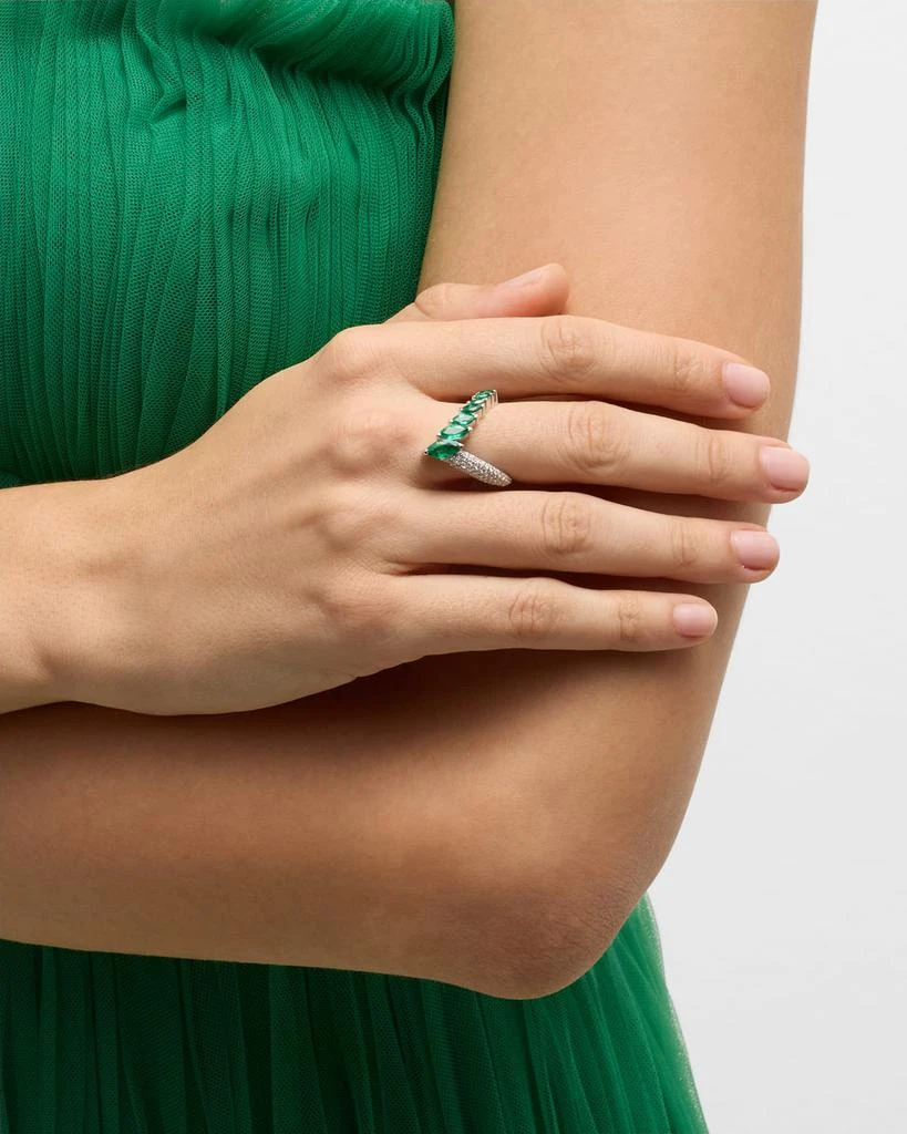 Nikos Koulis 18K White Gold Oui Ring with Marquise Emeralds and Pave White Diamonds 2