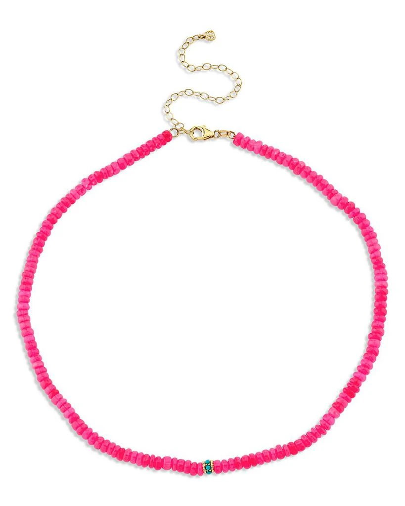 Sydney Evan 14K Yellow Gold Turquoise Bead Charm Hot Pink Ethiopian Opal Beaded Collar Necklace, 16.25"-17.5" 1
