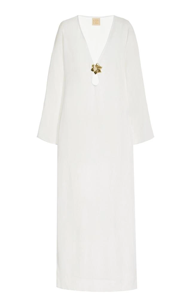 Cin Cin Cin Cin - Hotline Brooch-Detailed Sheer Maxi Dress - Ivory - M - Moda Operandi