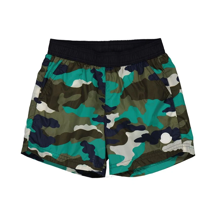 Moncler Kids Bright Green Camouflage-Print Swim Shorts 1
