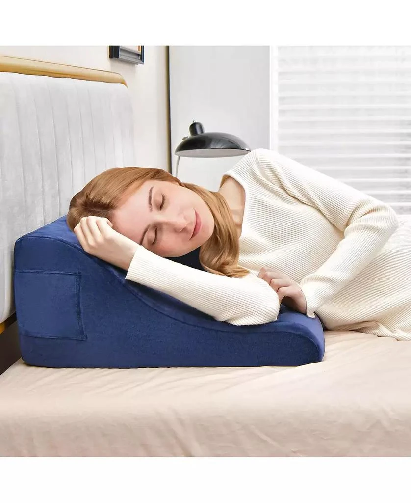 SUGIFT Bed Wedge Pillow with Tablet Pillow Stand and Side Pockets-Navy 3