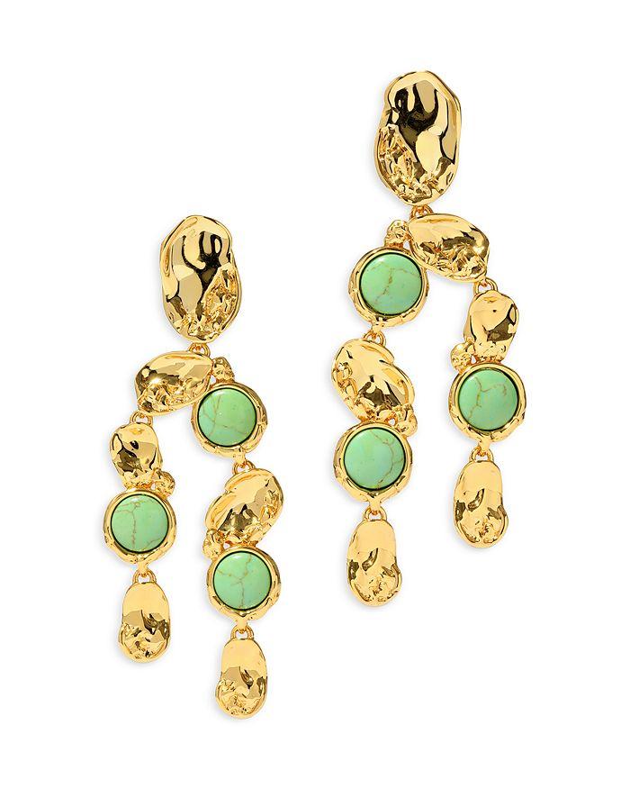 Alexis Bittar Brut Reconstituted Mojave Turquoise & Hammered Disc Chandelier Earrings in 14K Gold Plated