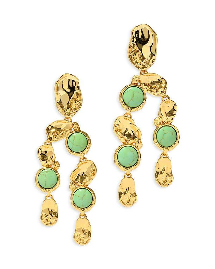 Alexis Bittar Brut Reconstituted Mojave Turquoise & Hammered Disc Chandelier Earrings in 14K Gold Plated 1