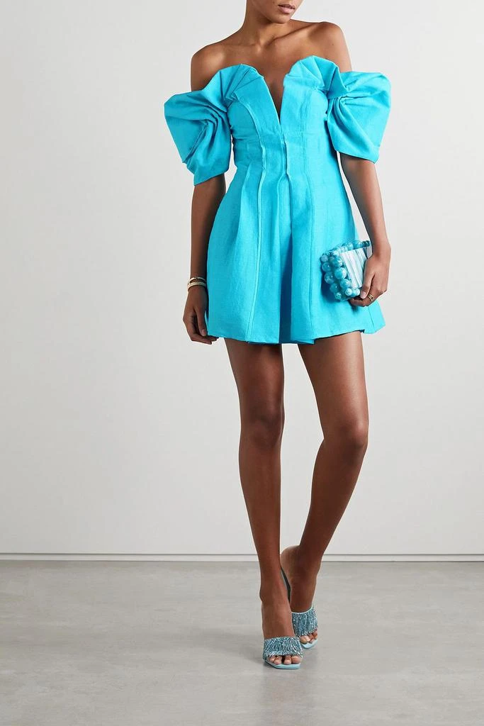 Cult Gaia Asal off-the-shoulder gathered woven mini dress 2