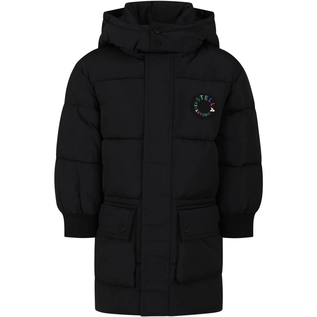 Stella McCartney Black Down Jacket For Boy With Logo 1