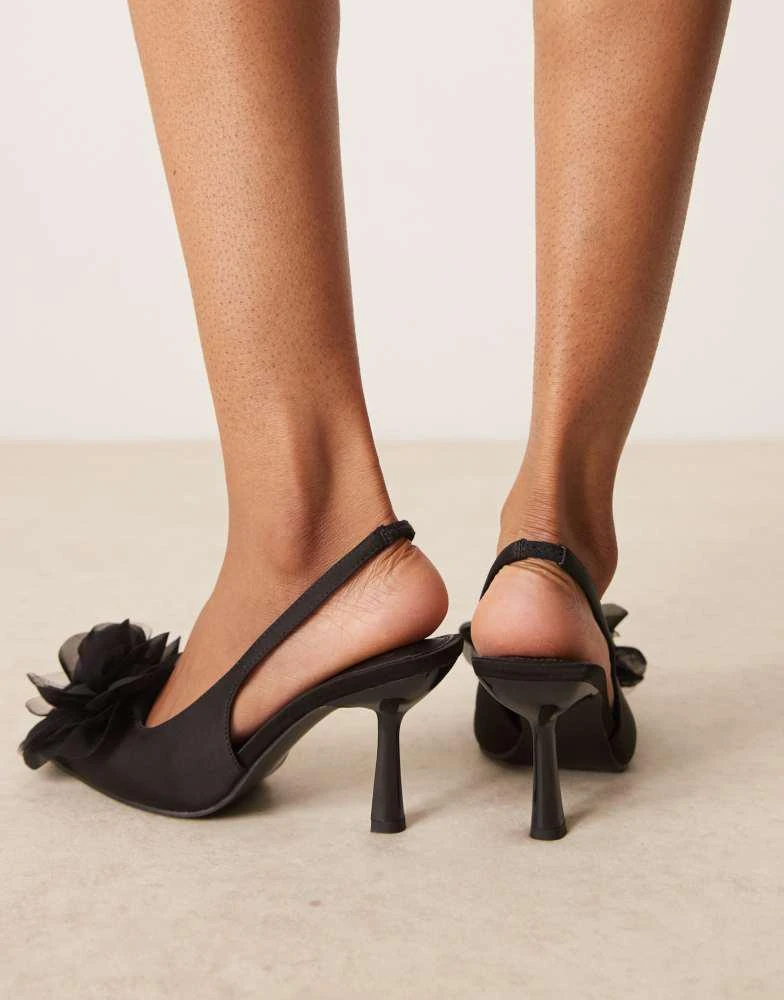 ASOS ASOS DESIGN Wide Fit Sunrise corsage slingback mid heeled shoes in black 3