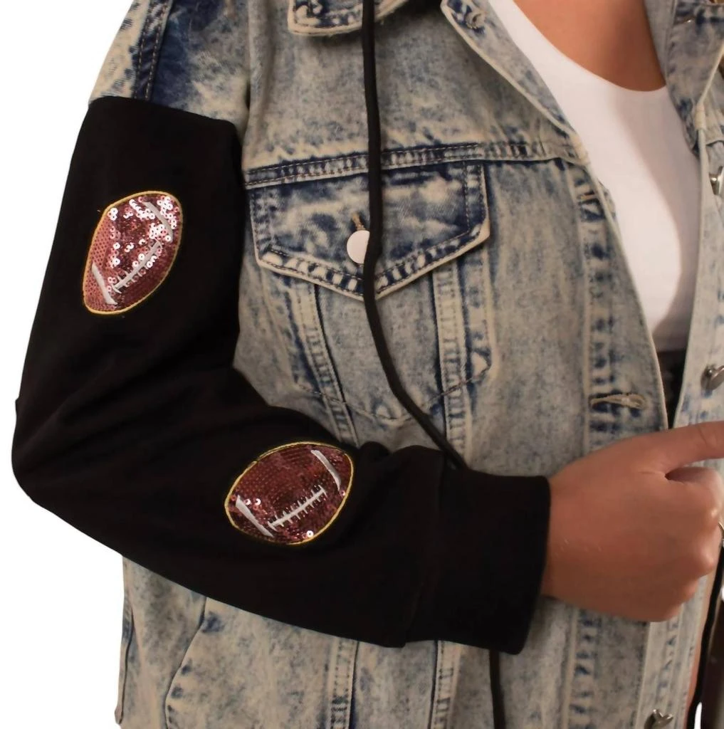 First Love Friday Night Lights Denim Jacket In Light Wash/black 4