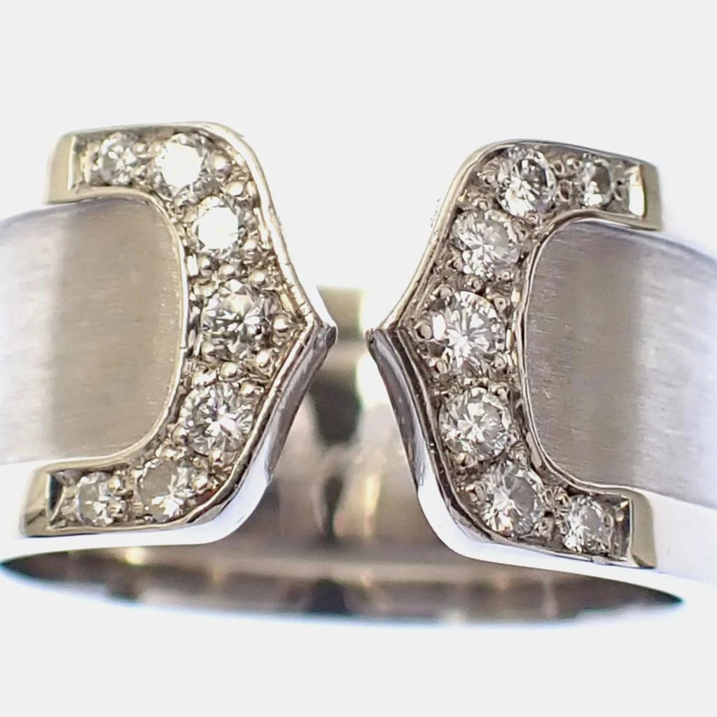 Cartier Cartier 18K White Gold and Diamond Double C Band Ring EU 52 4
