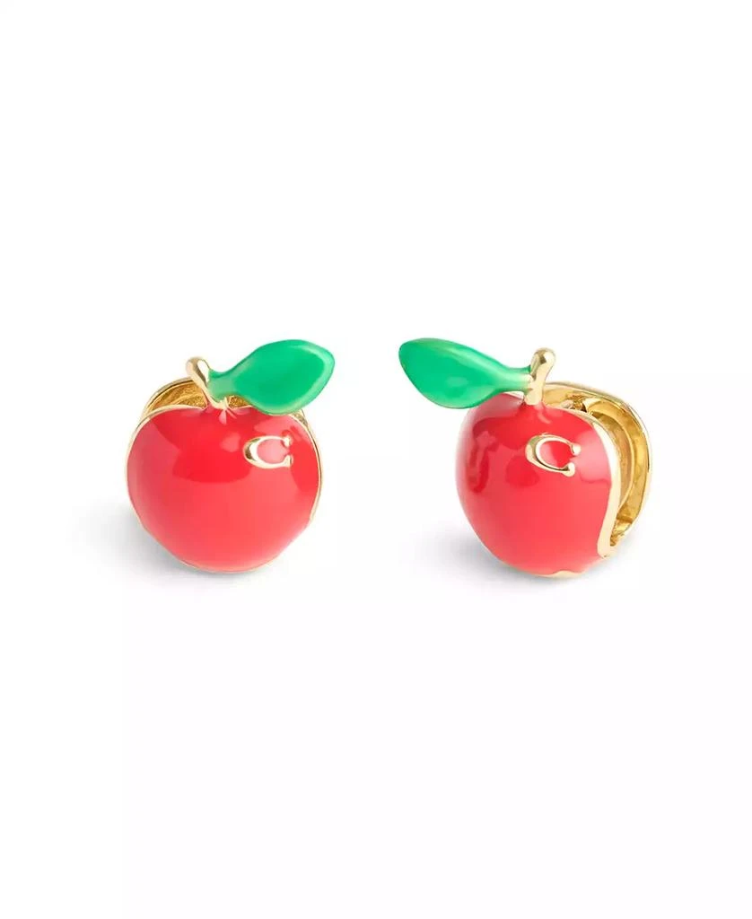 Coach Red Enamel Vintage Charms Signature Apple Huggie Earrings 1