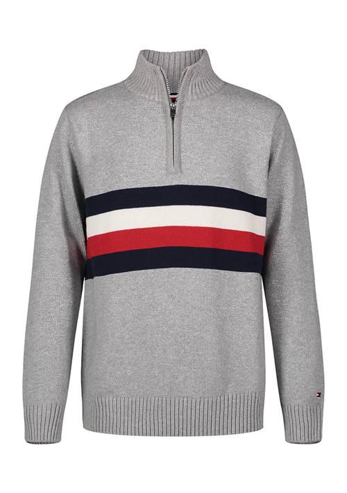 Tommy Hilfiger Hilfiger Boys 8 20 Signature Stripe 1 4 Zip Sweater