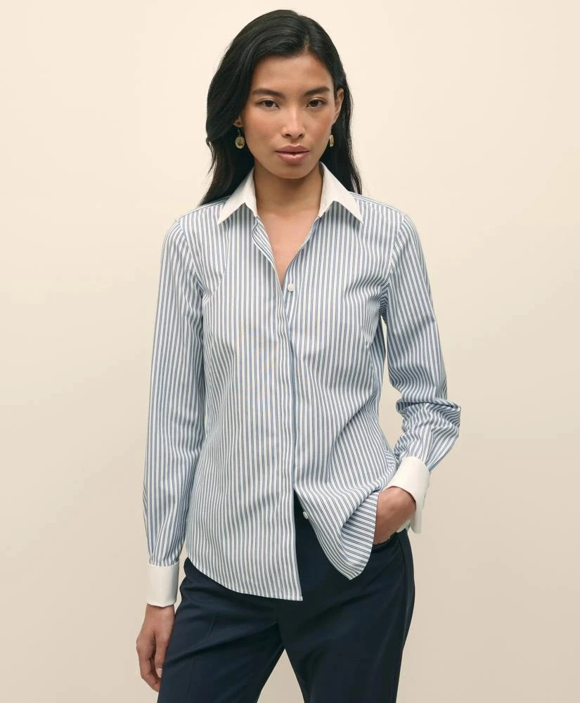 Brooks Brothers Fitted Non-Iron Supima® Cotton-Blend Striped Contrast Shirt with French Cuffs 1