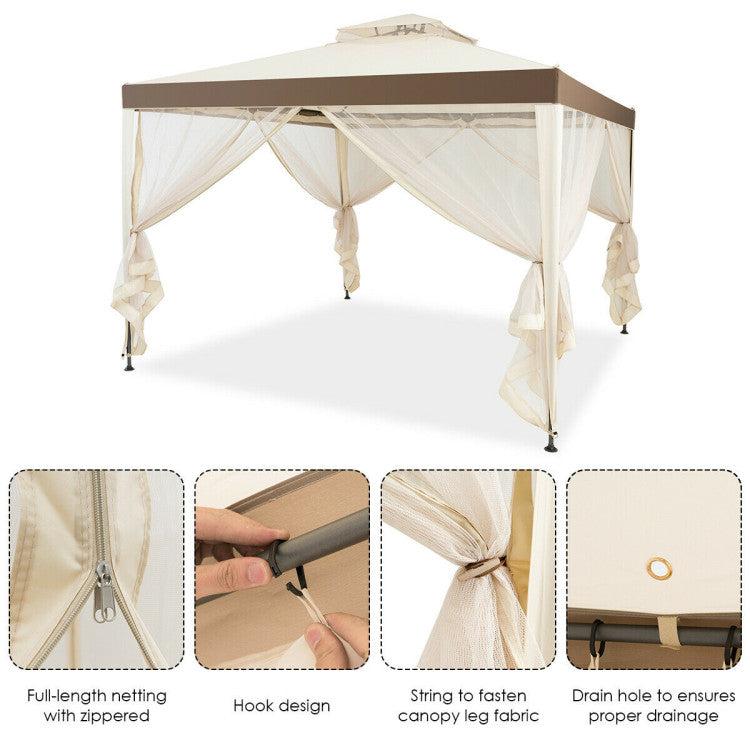 Hivvago Canopy Gazebo Tent Shelter Garden Lawn Patio with Mosquito Netting-Beige