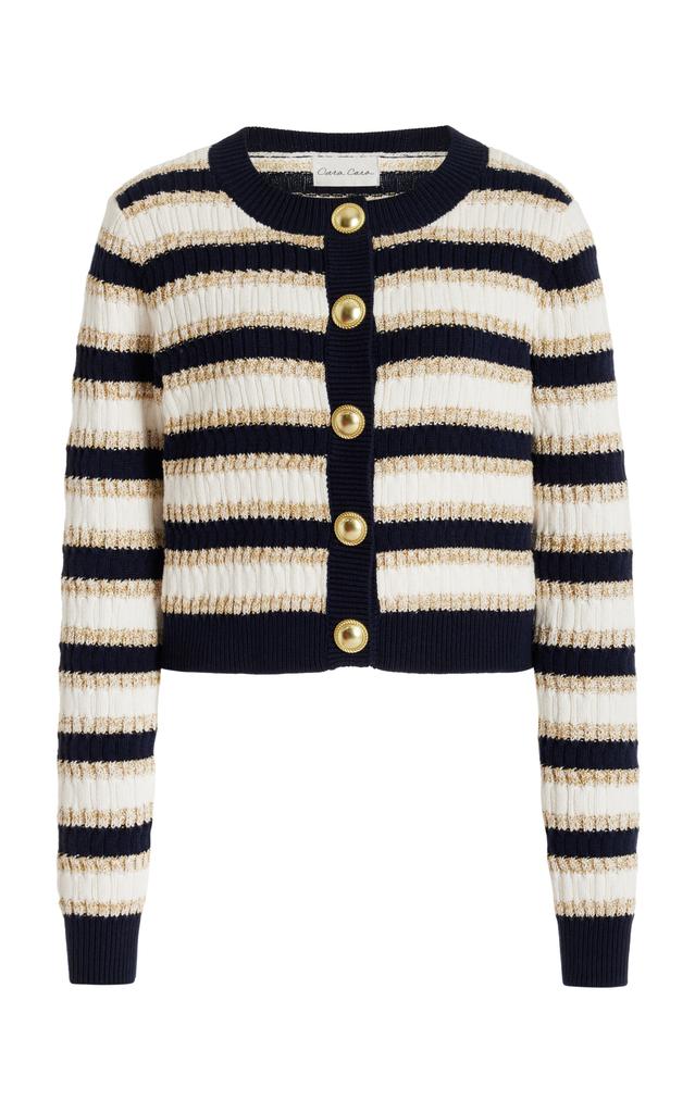 Cara Cara Cara Cara - Bettina Striped Metallic-Cotton Knit Cardigan - Navy - M - Moda Operandi