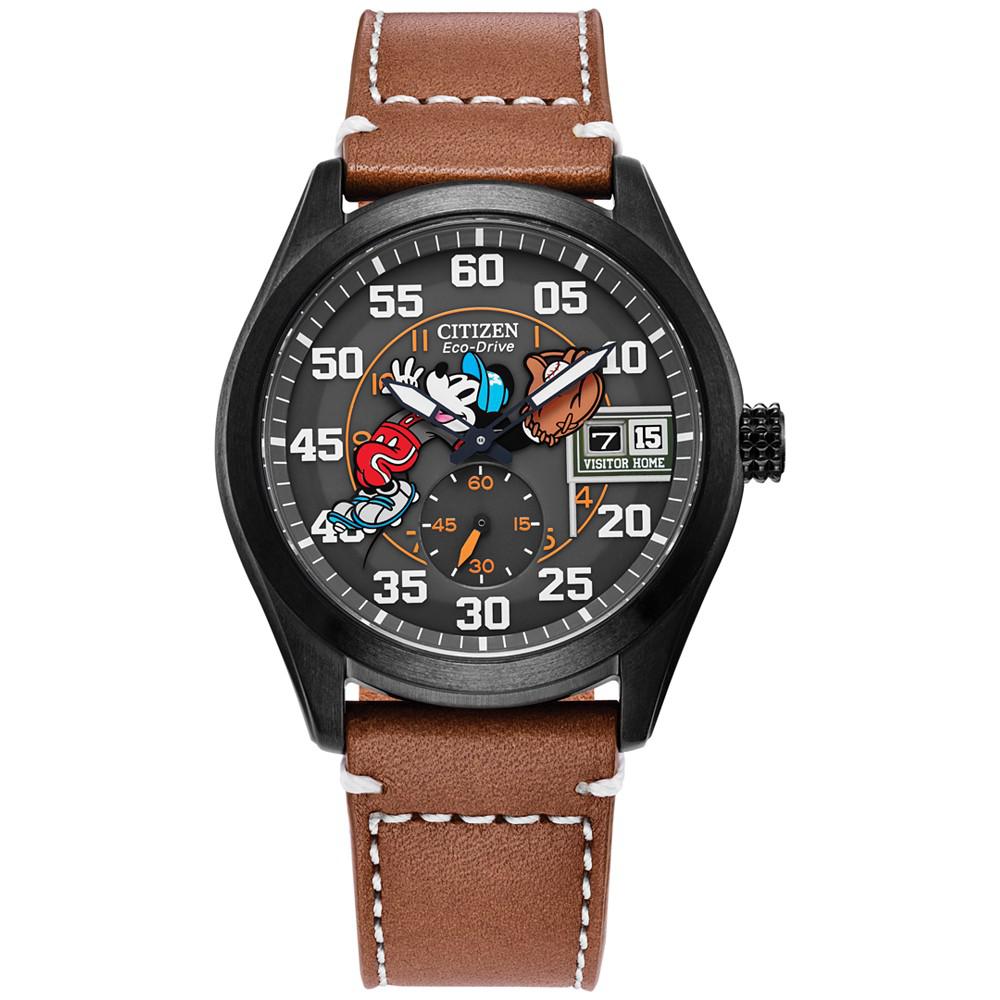 Citizen Eco-Drive Men's Disney Mickey Mouse Brown Leather Strap Watch 43mm