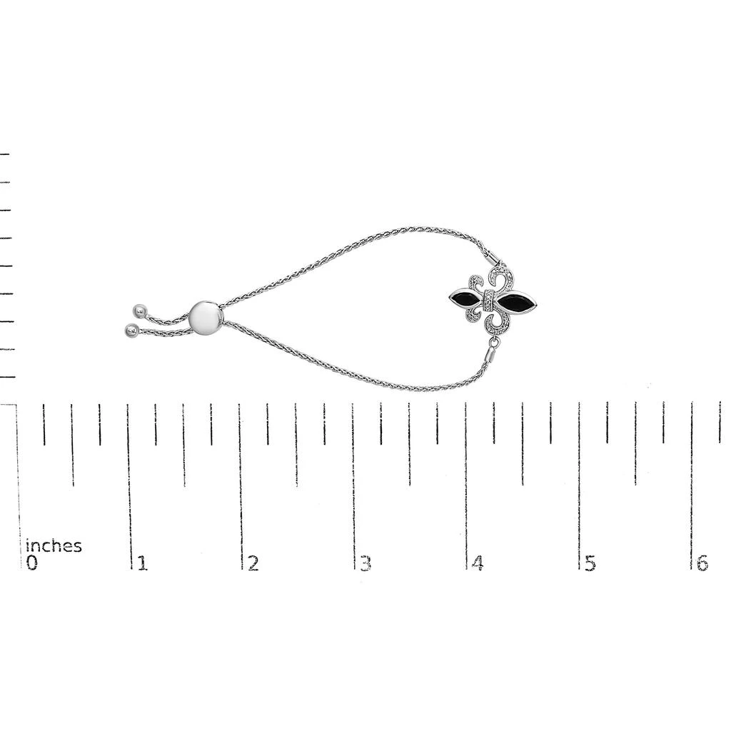 Haus of Brilliance .925 Sterling Silver Marquise Black Onyx and Diamond Accent Lariat 4”-10” Fleur De Lis Adjustable Bolo Bracelet 5