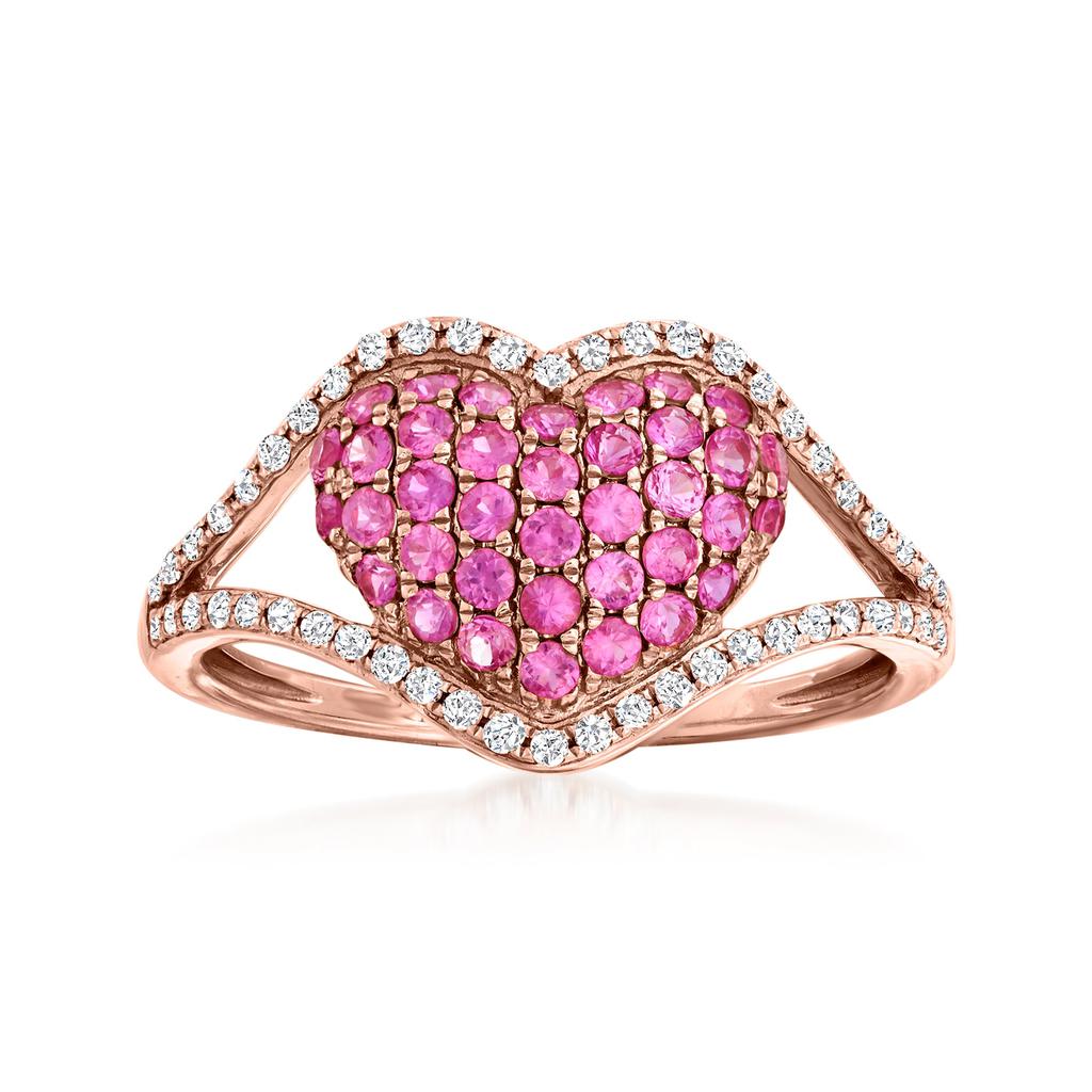 Ross-Simons Ross-Simons Pink Sapphire and . Diamond Heart Ring in 14kt Rose Gold