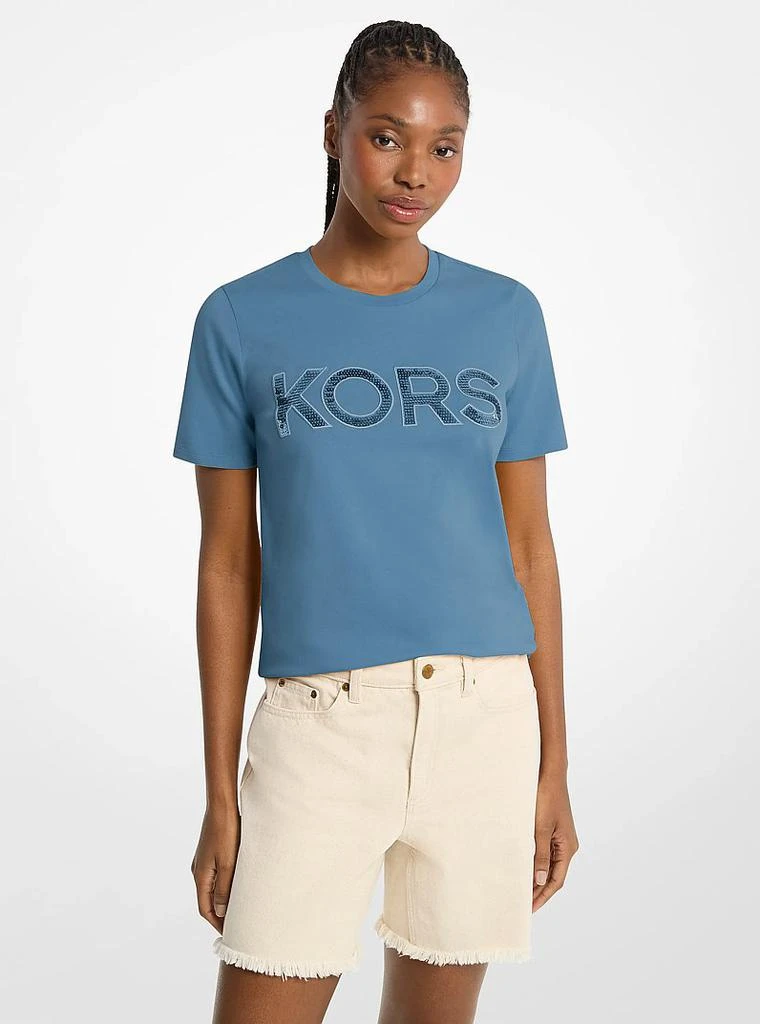 Michael Kors Sequined Logo Cotton T-Shirt