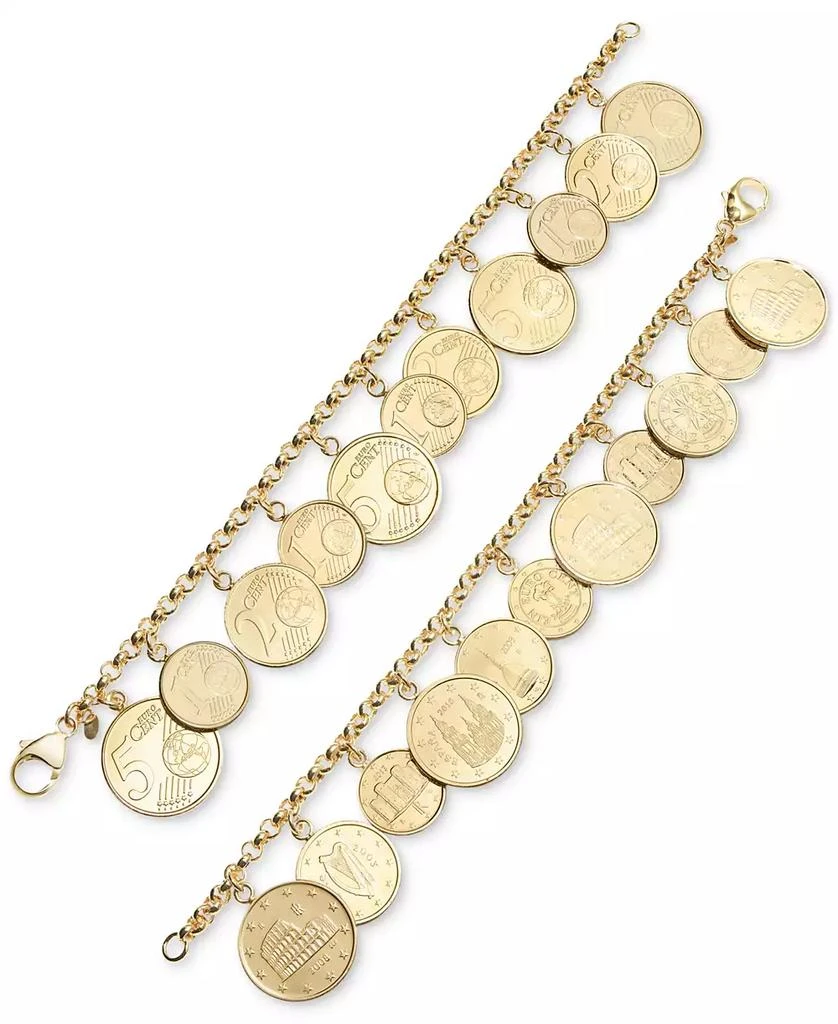 Italian Gold Euro Coin Charm Bracelet in 14k Gold Vermeil 3