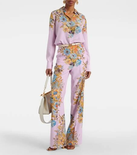 ETRO Floral high-rise silk wide-leg pants 2