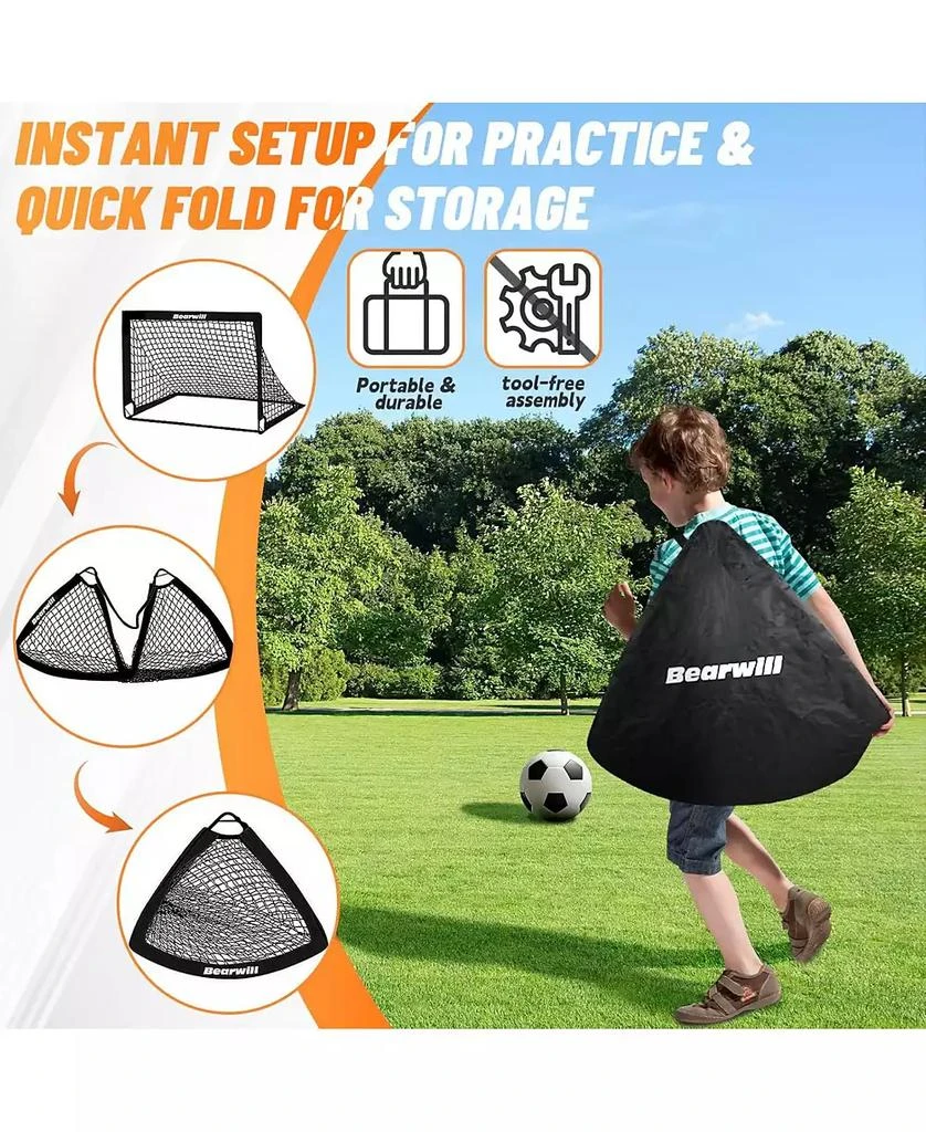 Bearwill Kids Soccer Goal Set of 2, 4x3FT Pop Up Backyard Goals with Training Kit - Includes Portable Nets, Ball, Cones, Ladder 
Targets 4