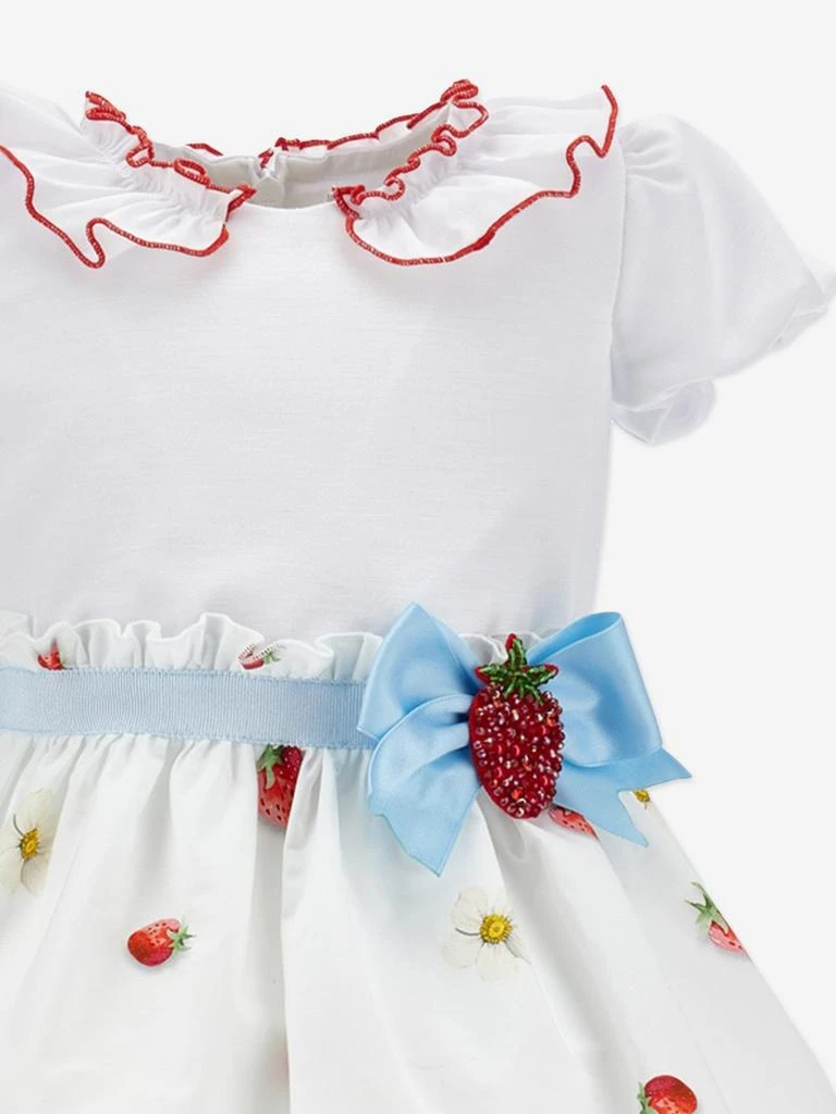 MONNALISA Monnalisa Baby Girls Cotton Strawberries Dress in White 4