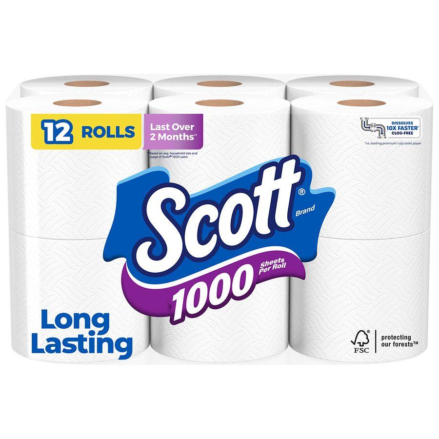 Scott 1000 Toilet Paper, Septic-Safe, 1-Ply Toilet Tissue