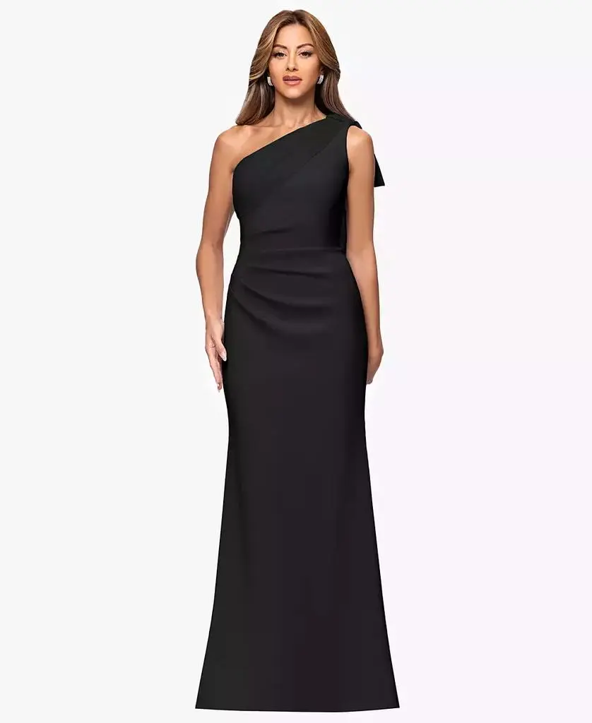 XSCAPE Petite One-Shoulder Scuba Sheath Gown