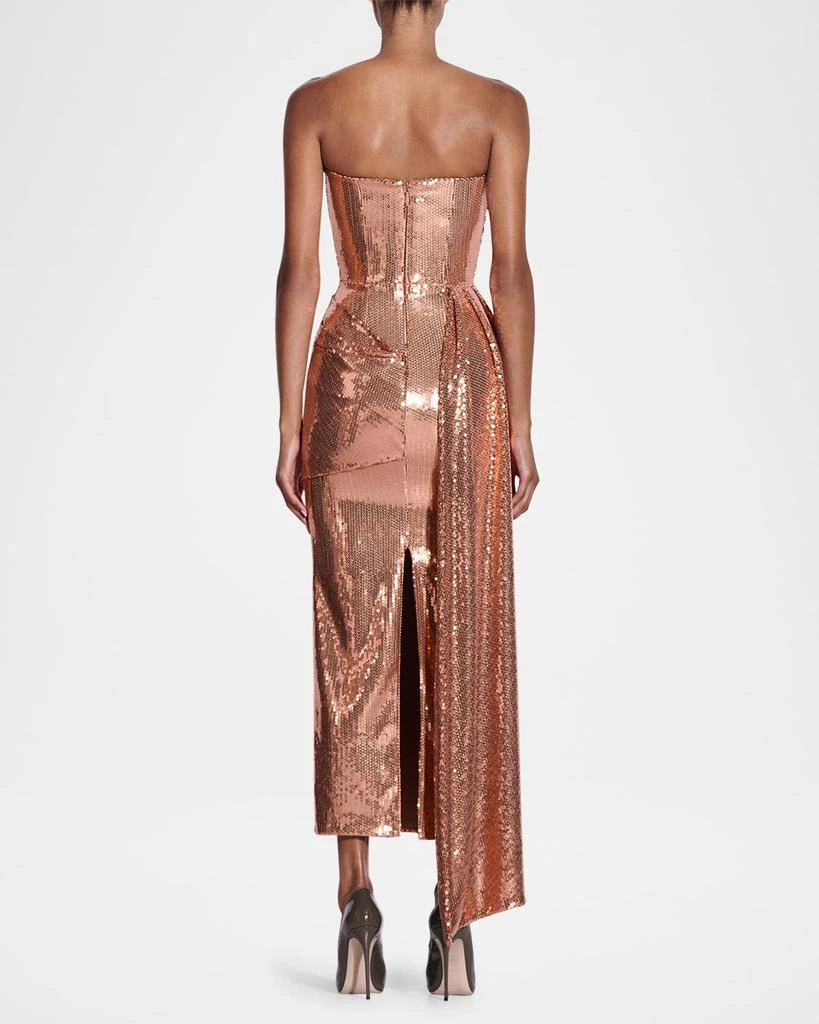 Alex Perry Strapless Draped Sequin Mesh Midi Dress 3