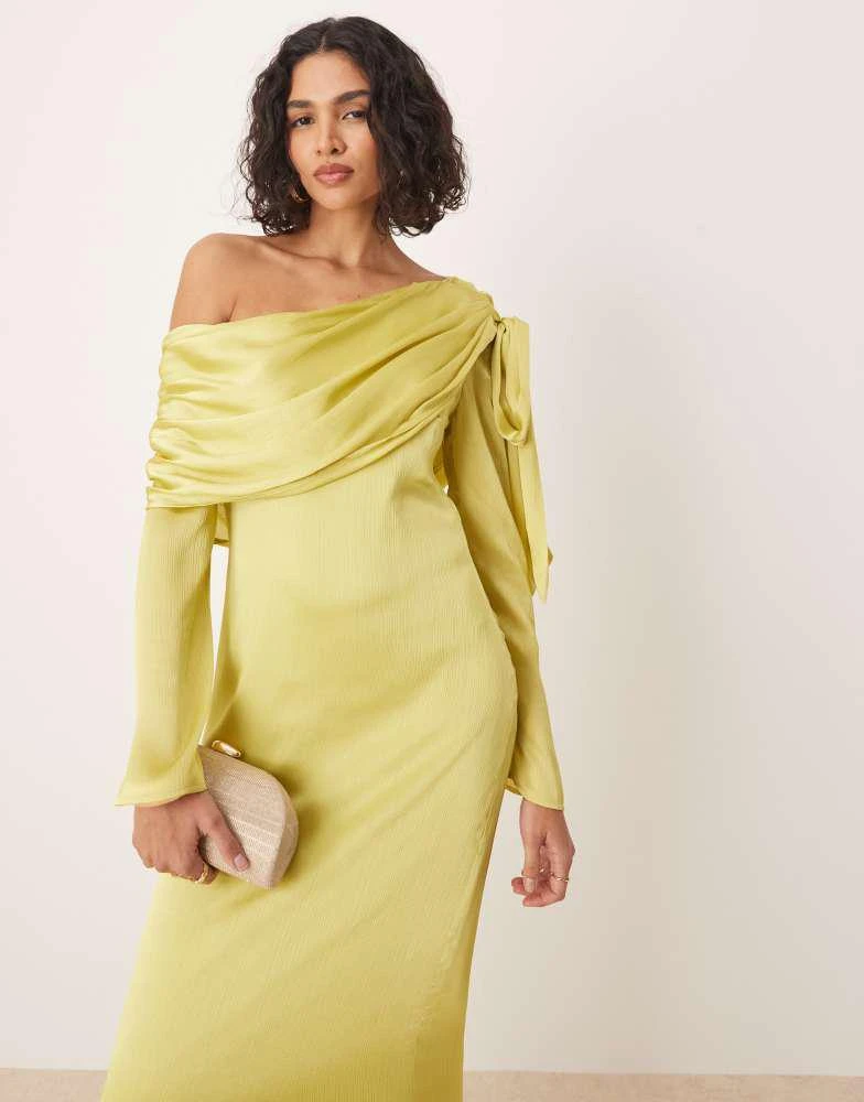 Pretty Lavish Pretty Lavish asymmetric bow chiffon maxi dress in chartreuse 2