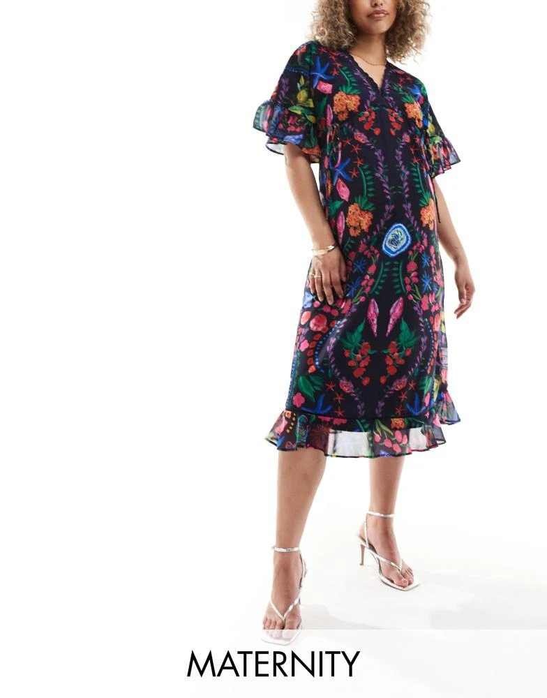 Hope & Ivy Maternity Hope & Ivy Maternity midi smock dress in bright floral 1