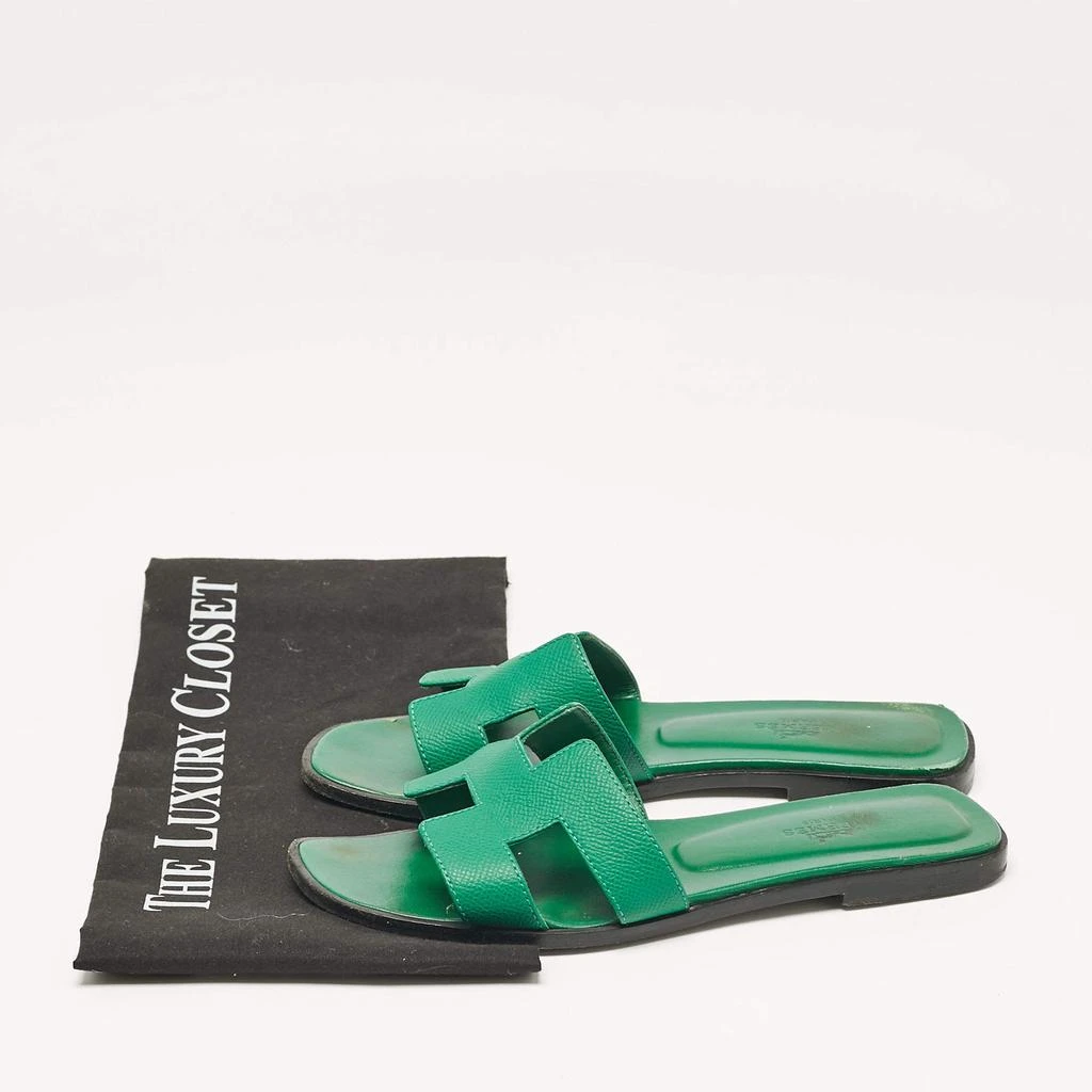 Hermes Hermes Green Leather Oran Slide Sandals Size 37 9