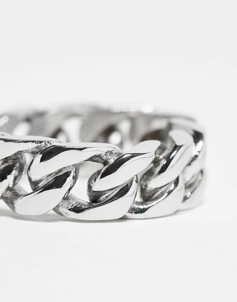 ASOS ASOS DESIGN waterproof stainless steel band ring with chain design in silver tone 4