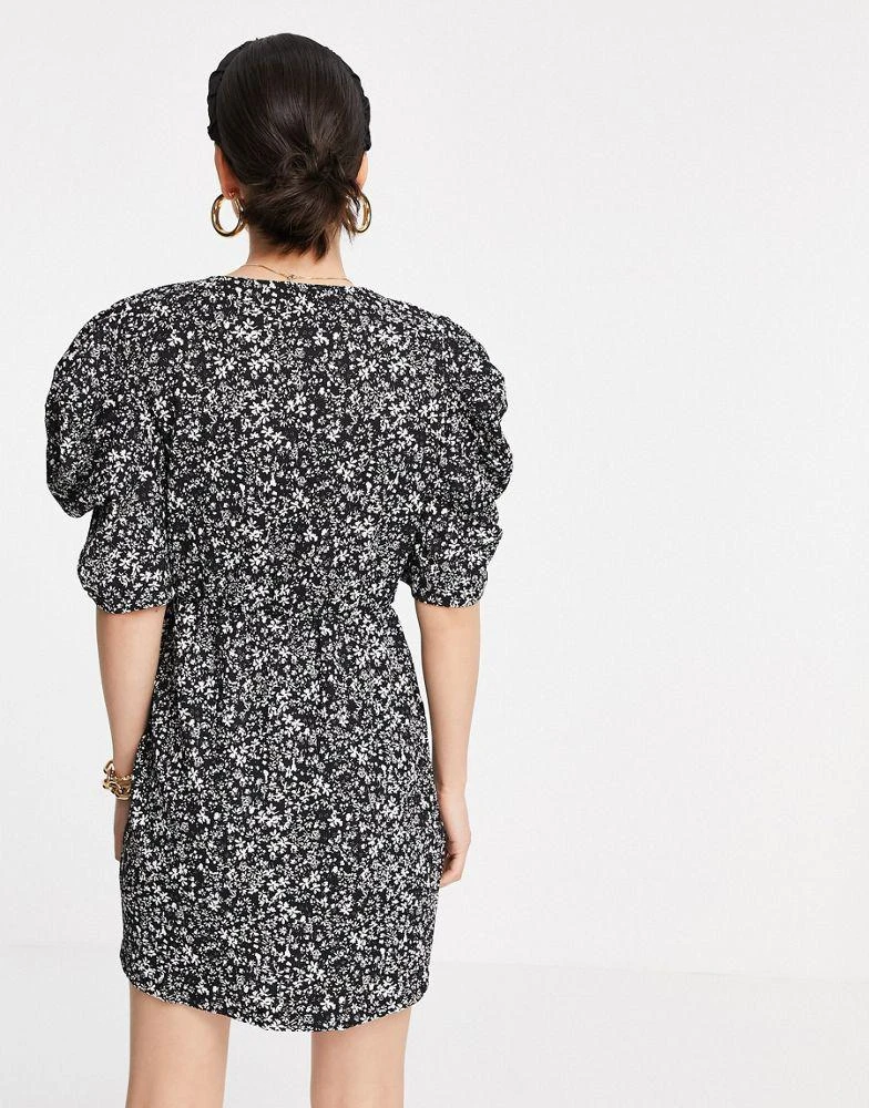 Mango Mango ditsy floral wrap dress in black 2