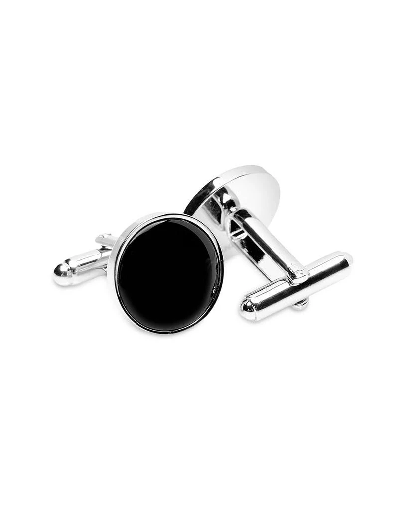 Cufflinks Inc. Silver-Tone Onyx Inlay Round Cufflinks 3