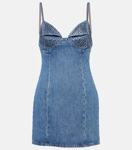 AREA Crystal-embellished denim minidress 1