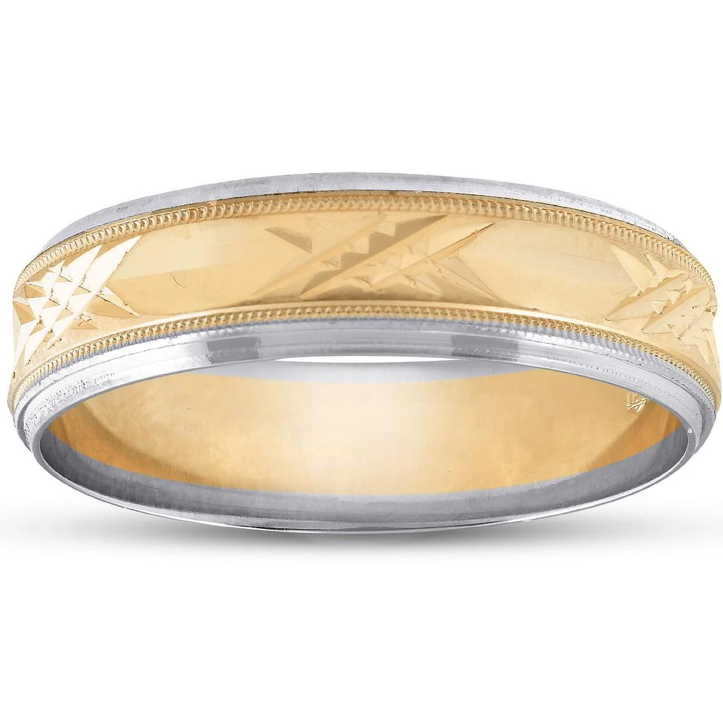 Pompeii3 Mens 14k Gold Two Tone Swiss Cut Wedding Ring Band New 1