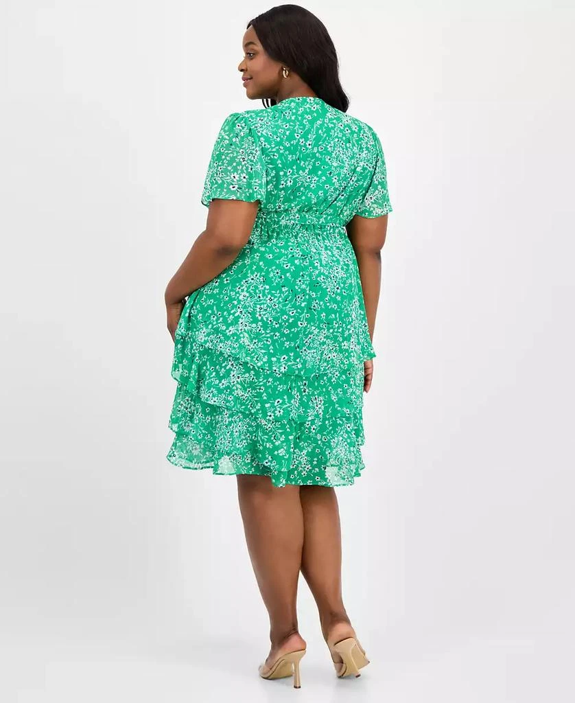 Sandra Darren Plus Size Printed Chiffon Tie-Waist Flutter-Sleeve Dress 5