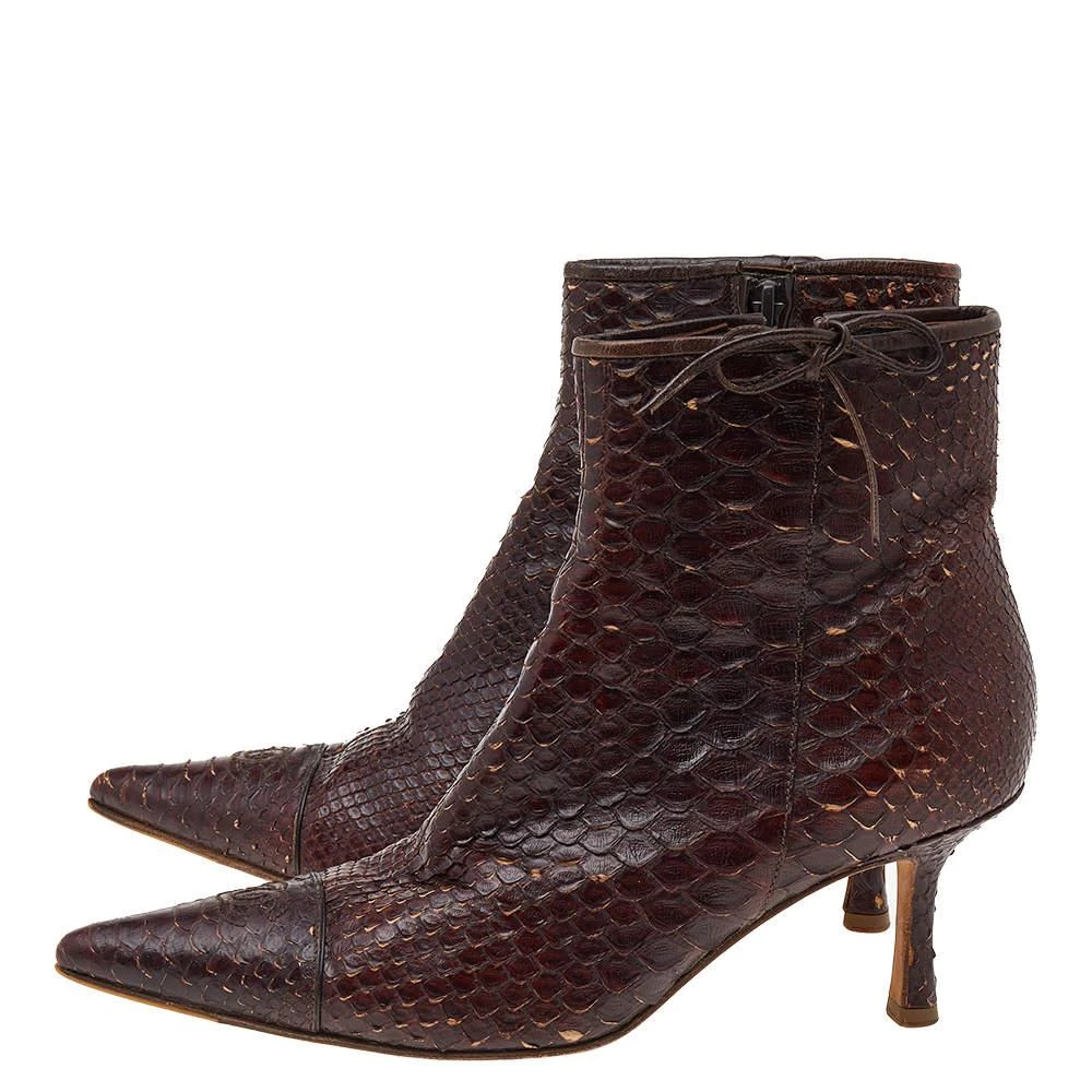 Chanel Chanel Dark Brown Python Leather Pointed Toe Ankle Length Boots Size 38.5 4