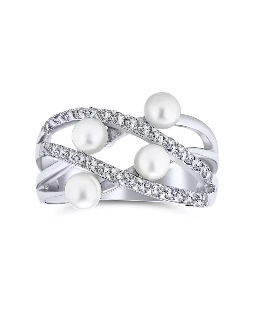 Bling Jewelry Crossover Criss Cross Stacking Style Fashion Statement White Pearl Band Ring .925 Sterling Silver