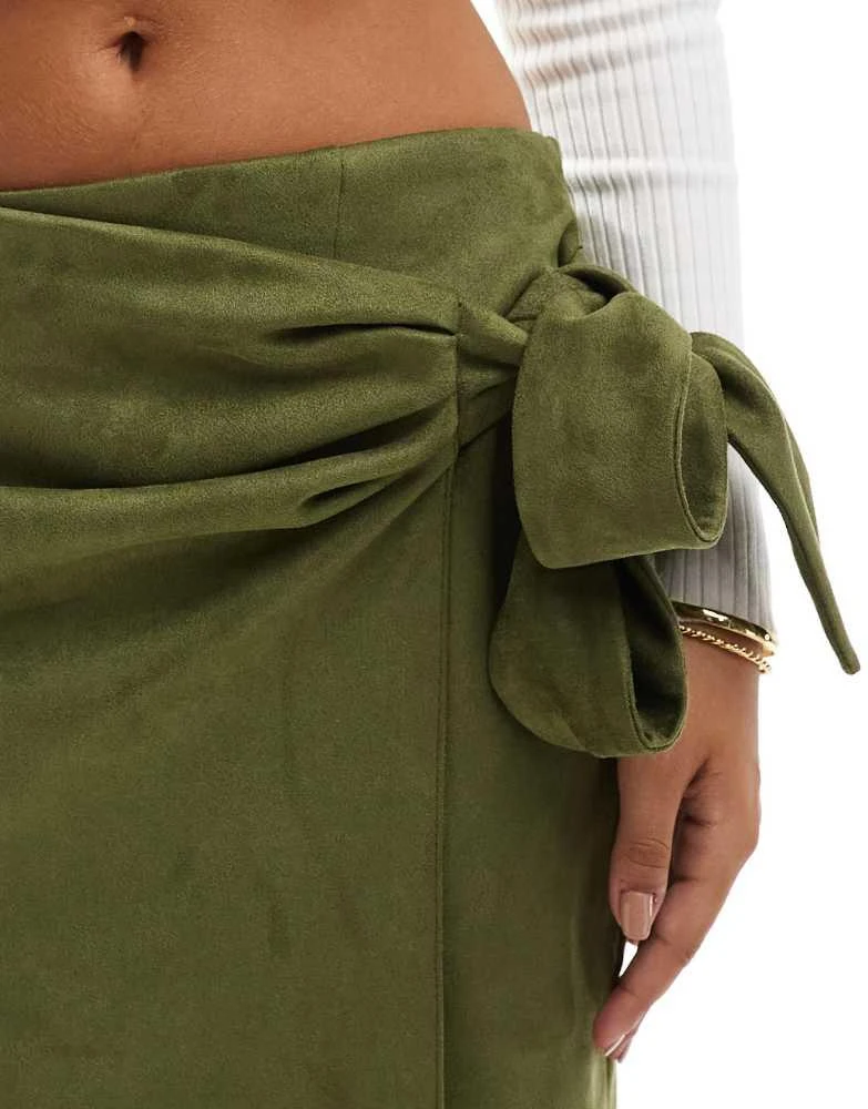 ASOS ASOS DESIGN wrap tie detail faux suede maxi skirt in khaki 5